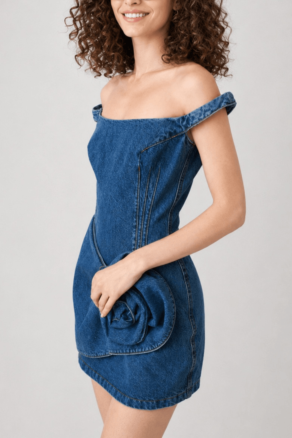 Chloe Off Shoulder 3D Rose Detail Corset Draped Mini Dress Avalabel