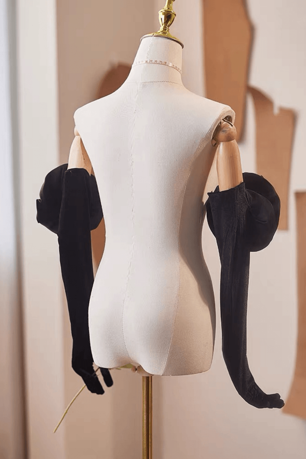 3D Rose Decor Black Velvet Long Gloves Avalabel