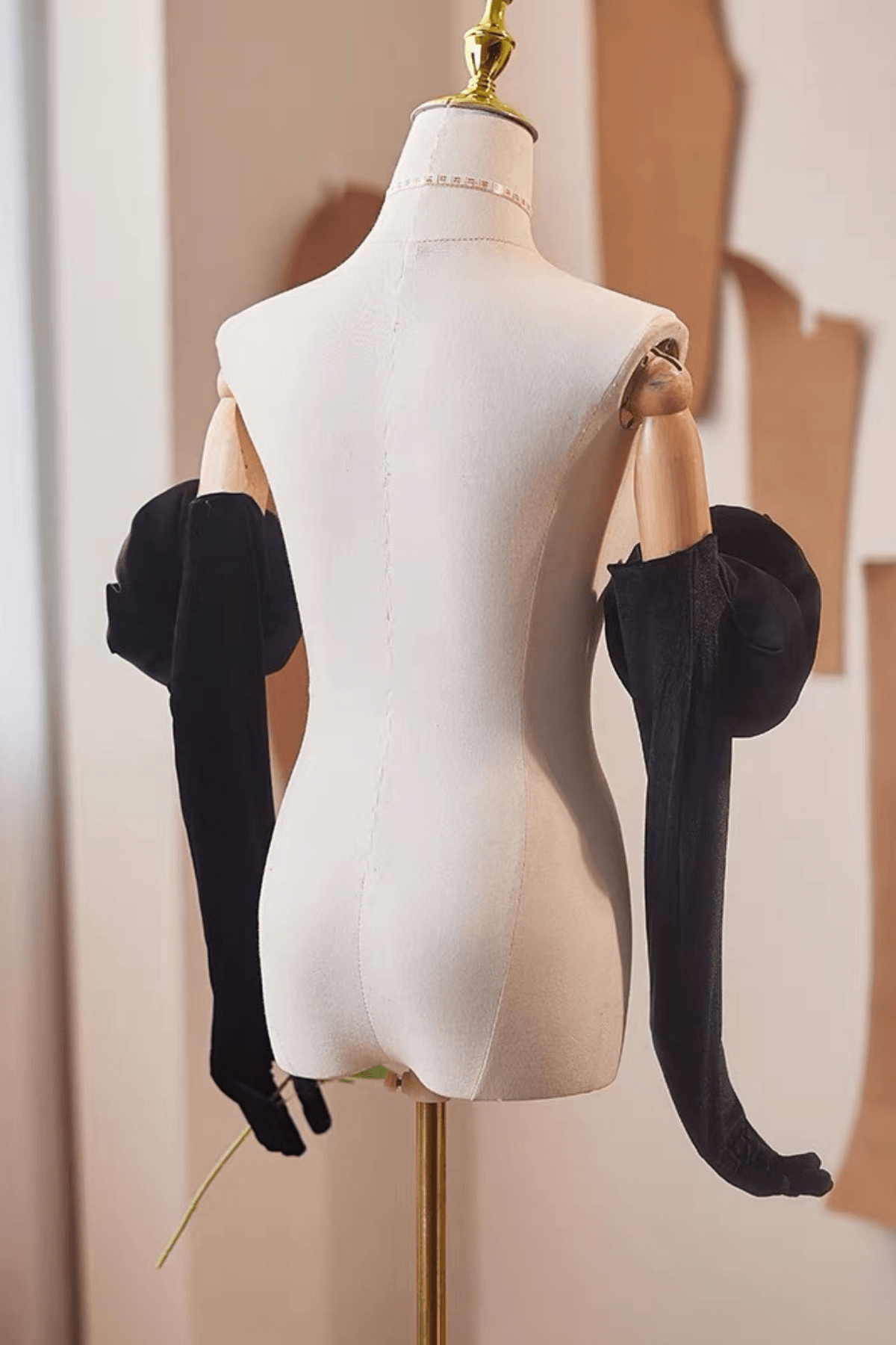 3D Rose Decor Black Velvet Long Gloves Avalabel
