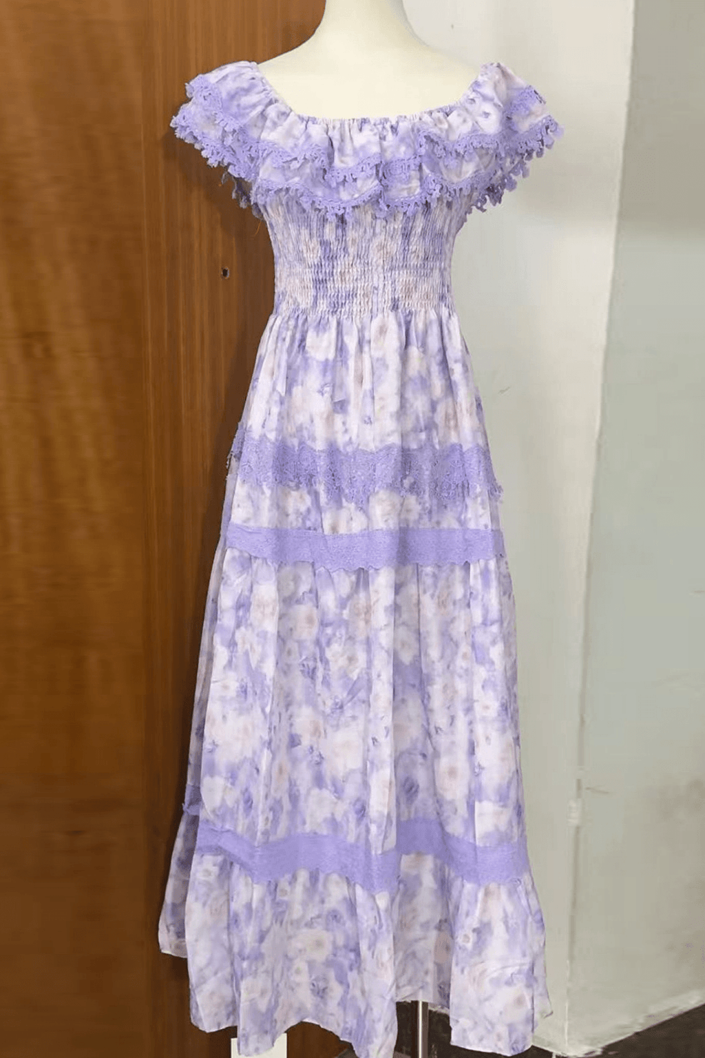 Kate Off Shoulder Ruffled Trim Floral Tiered Dress Avalabel