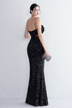 MARIAN BLACK CUTOUT SEQUINS HALTER MAXI DRESS Avalabel