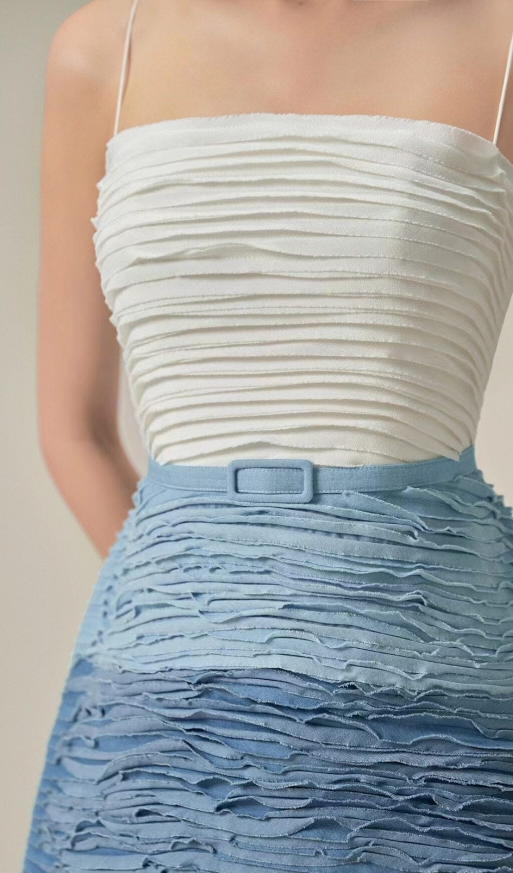 BLUE RIPPLE HALTER MIDI DRESS Avalabel