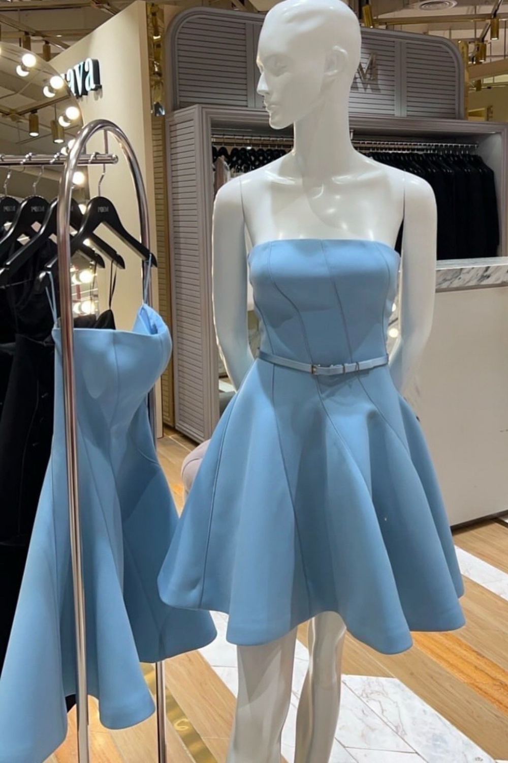 natividad off-shoulder Sleeveless Mini Dress in blue Avalabel