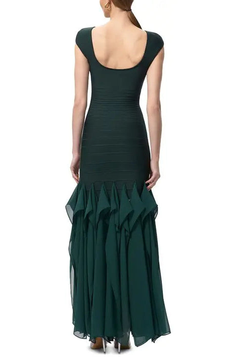 Murray Ruffled Mesh Bodycon Bandage Maxi Dress in Green Avalabel