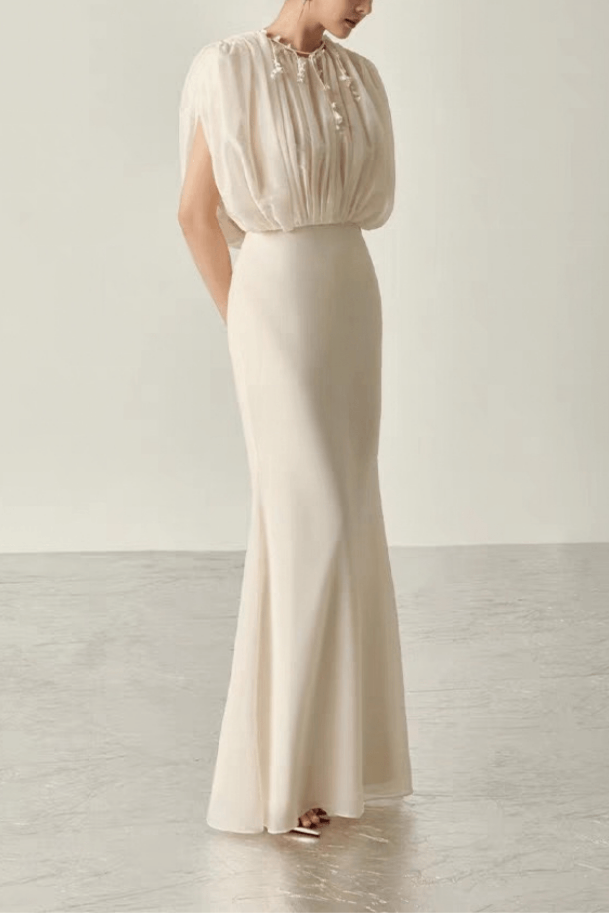Brett White Chiffon Sleeve Mermaid Dress Avalabel