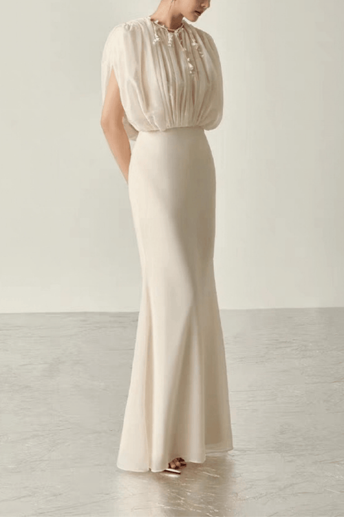 Brett White Chiffon Sleeve Mermaid Dress Avalabel