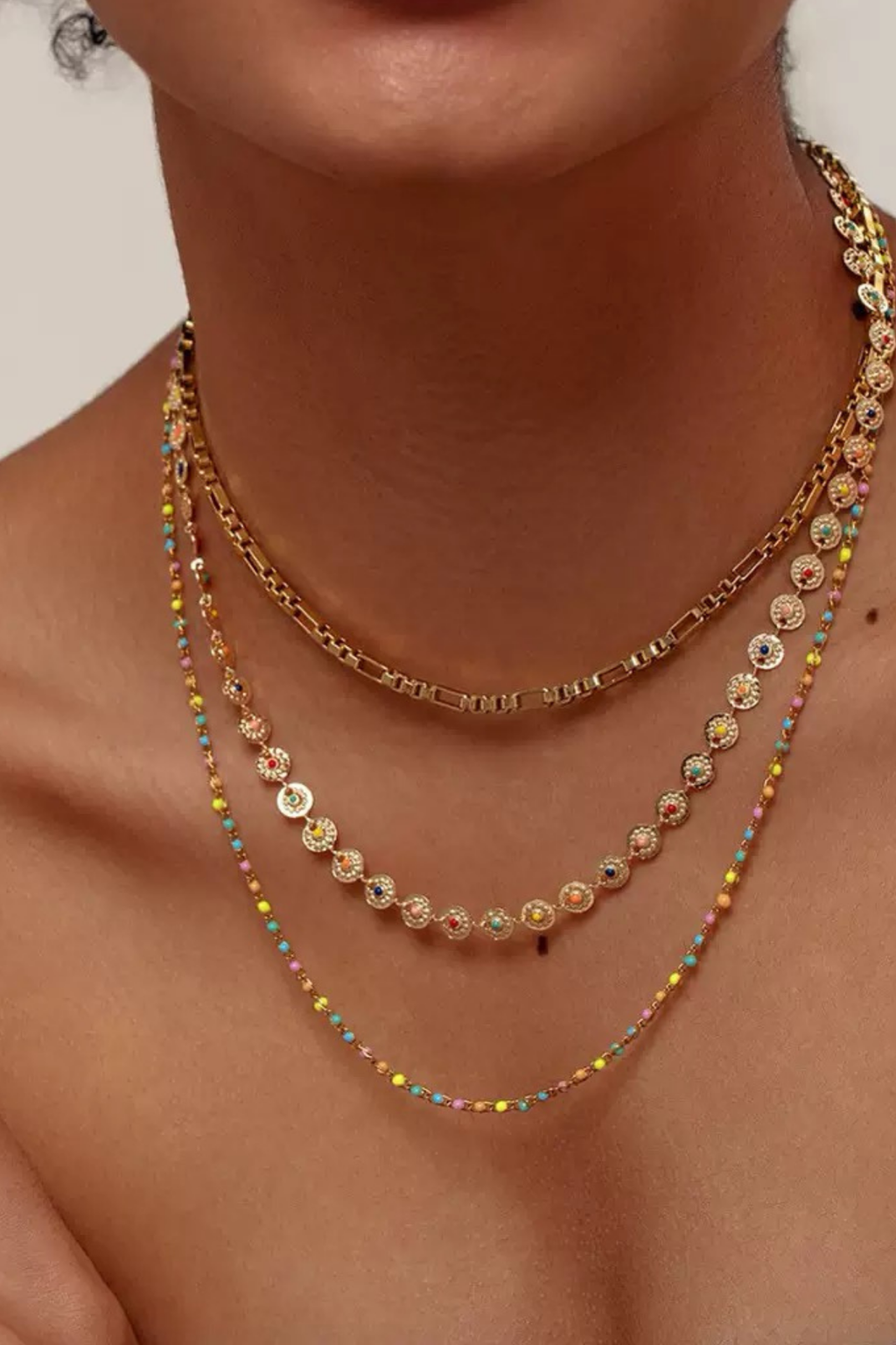 Gold Layered Colorful Beaded Chain Necklace Avalabel