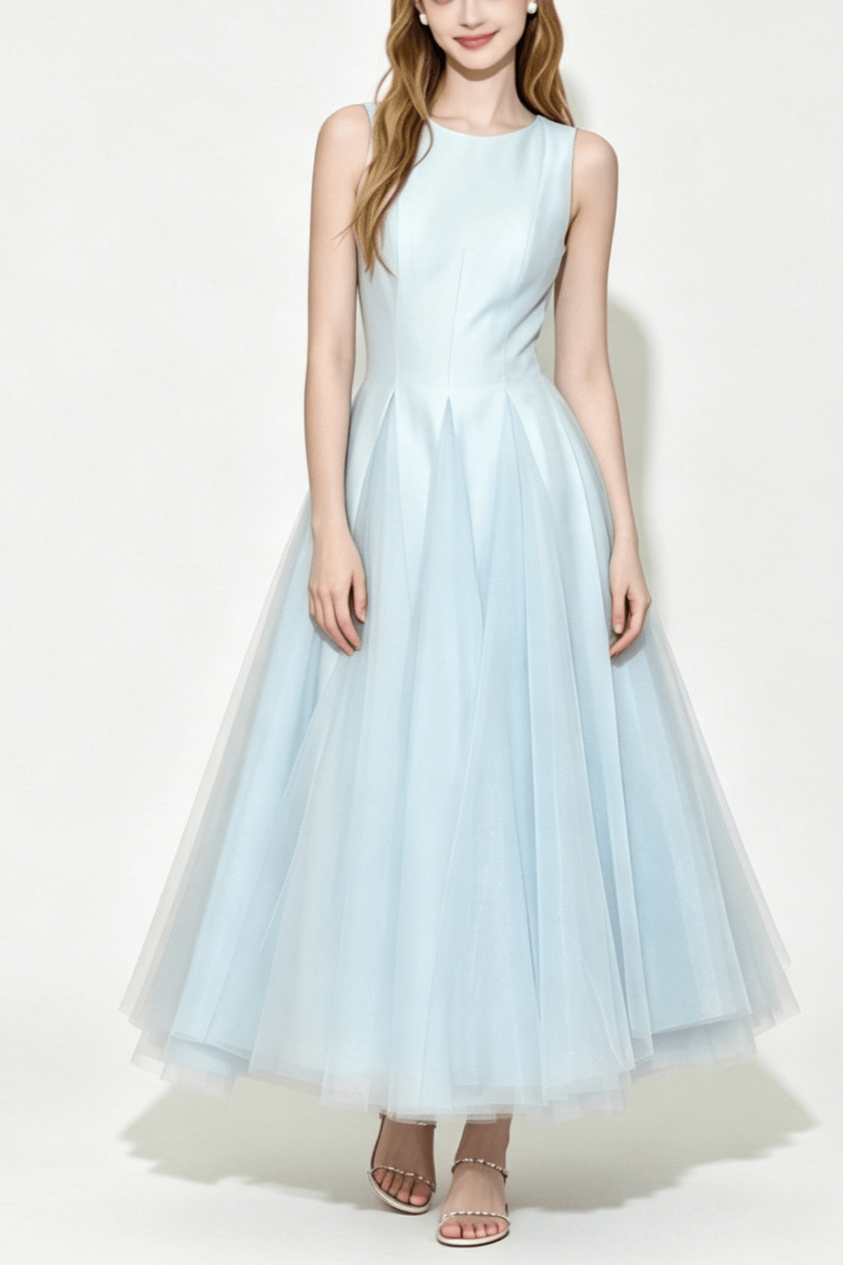 Amelia Light Blue Pleated A Line Midi Dress Avalabel