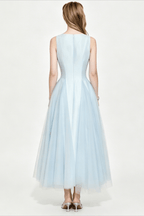 Amelia Light Blue Pleated A Line Midi Dress Avalabel