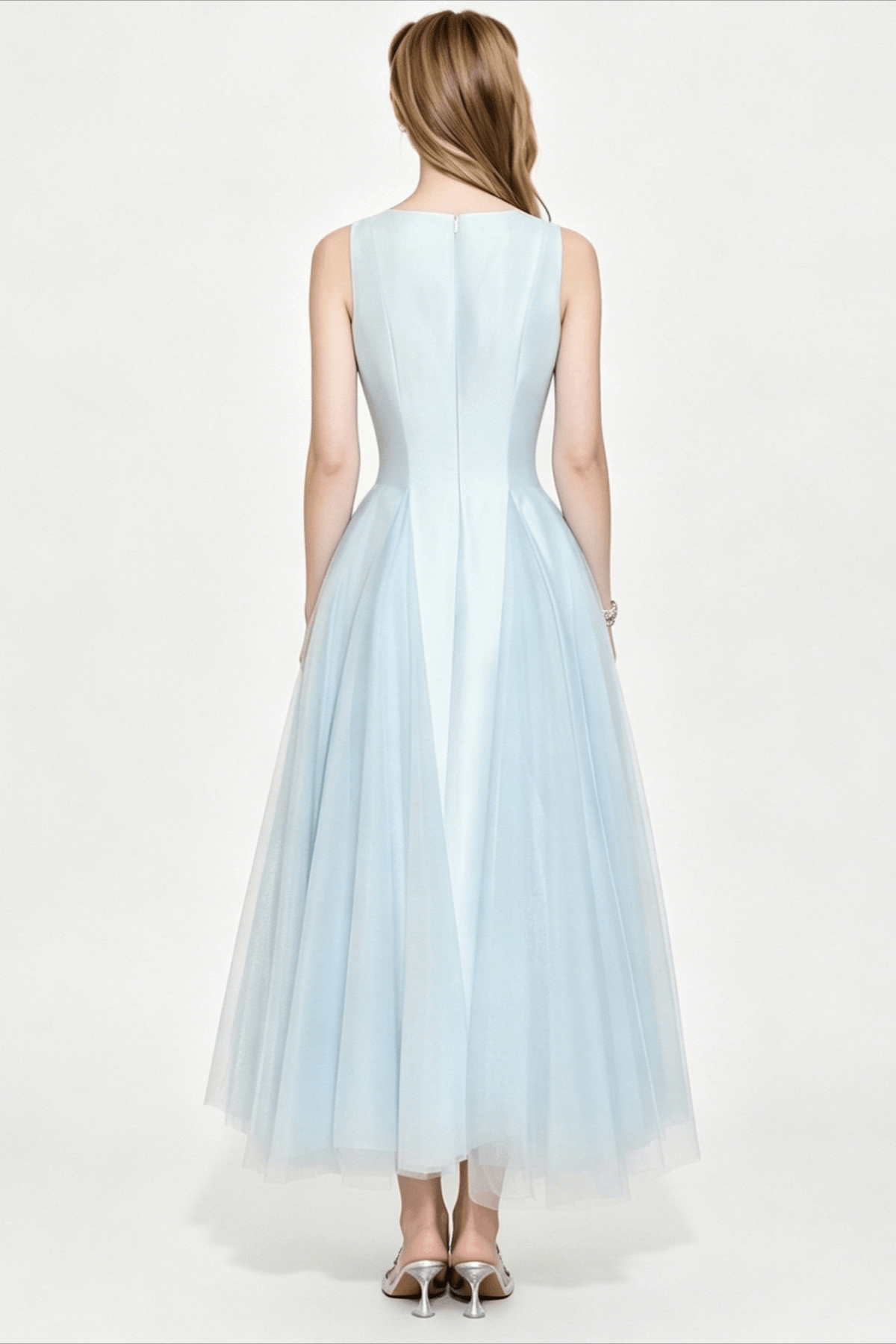 Amelia Light Blue Pleated A Line Midi Dress Avalabel