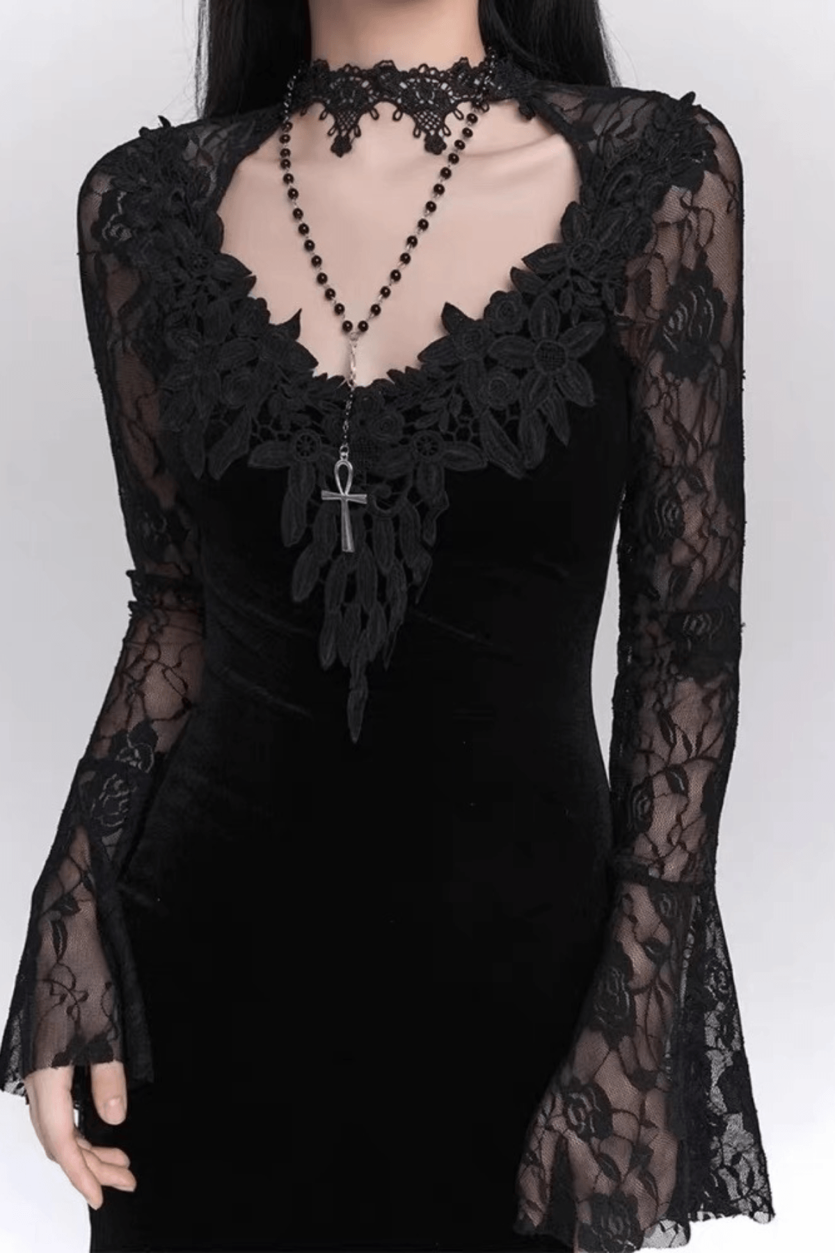 Paula Gothic Velvet Black Lace Mermaid Dress Avalabel