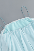 Joan Blue Spaghetti Strap Draped Sheer Dress Avalabel
