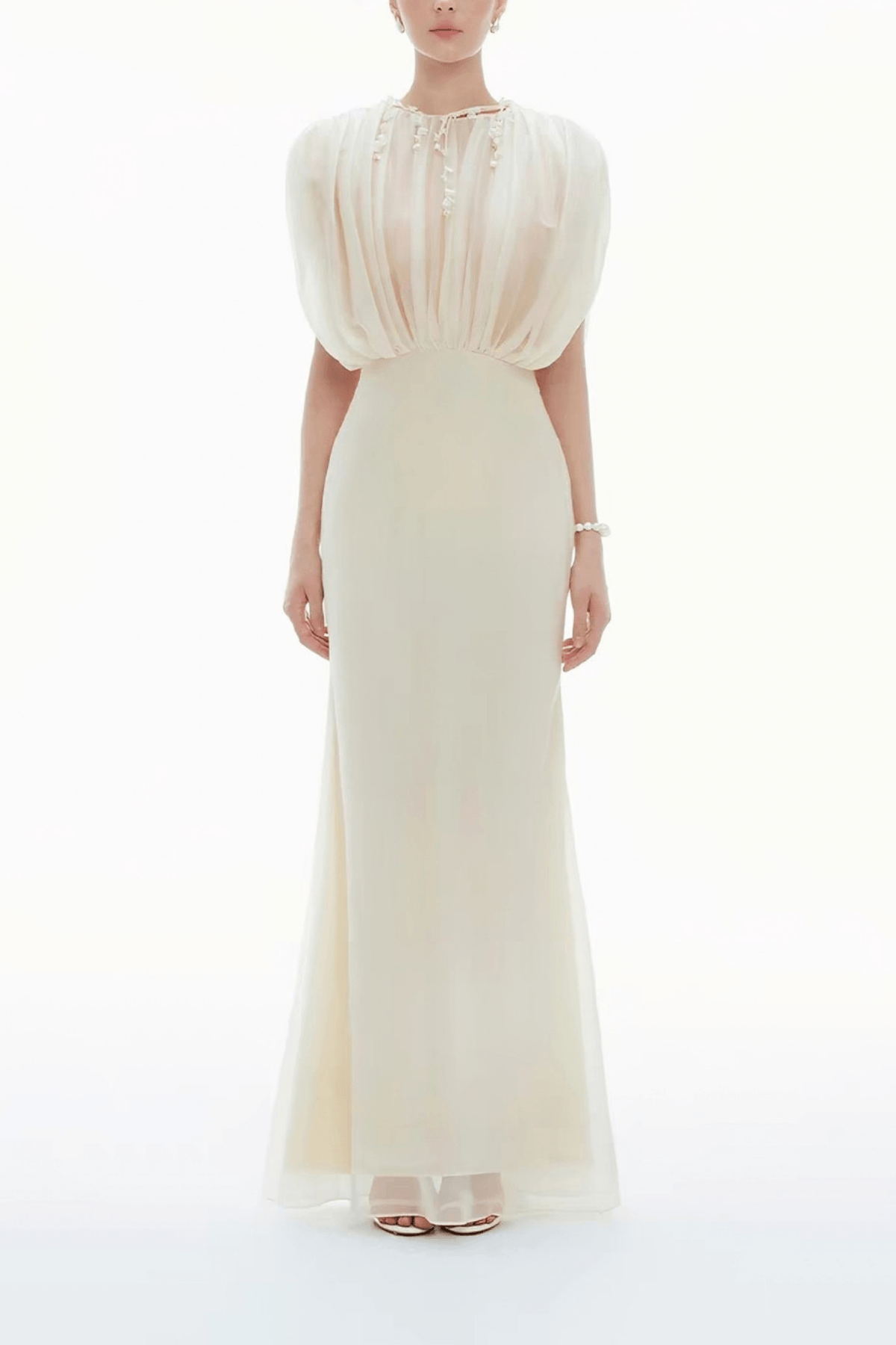 Brett White Chiffon Sleeve Mermaid Dress Avalabel