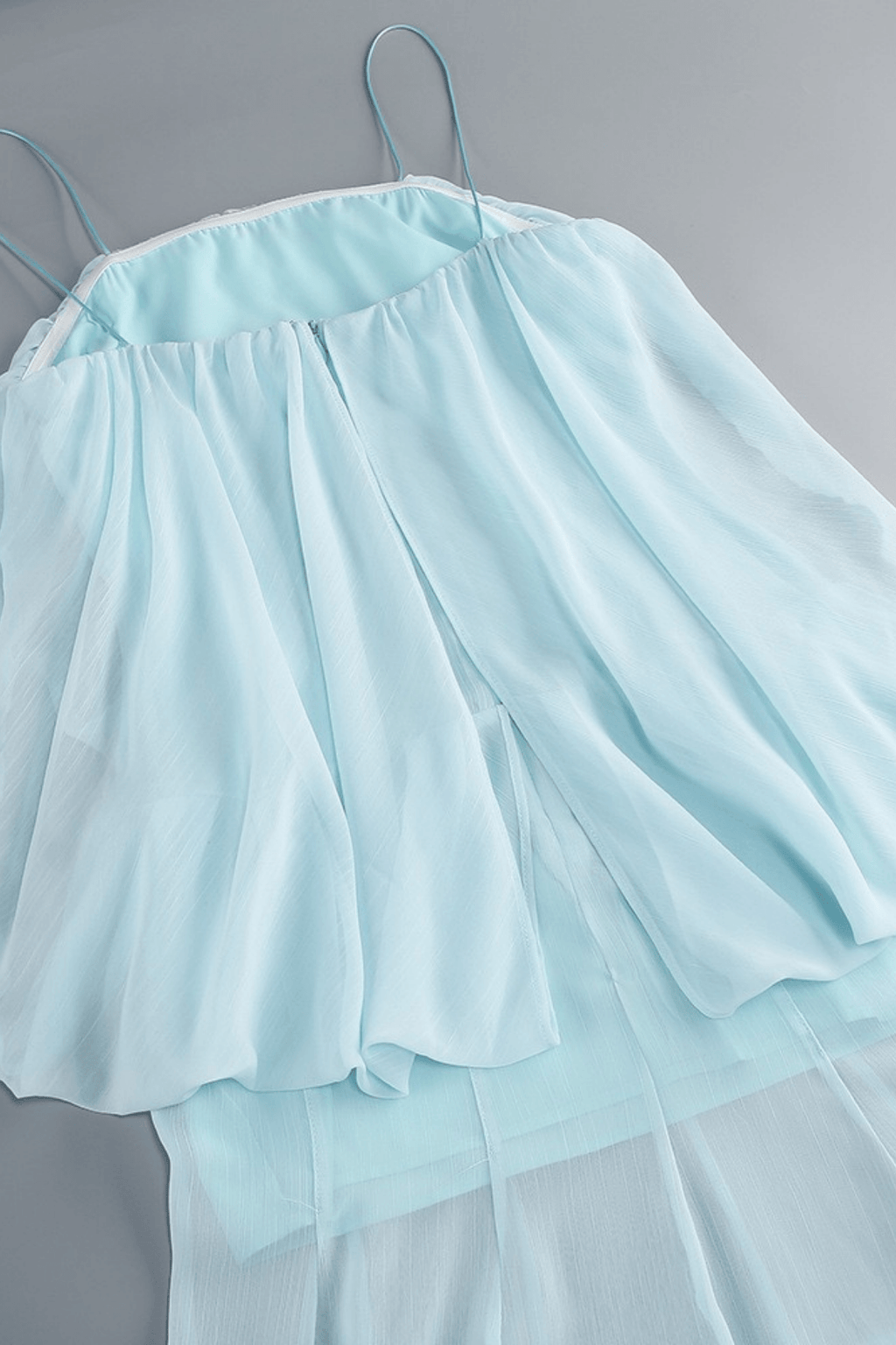 Joan Blue Spaghetti Strap Draped Sheer Dress Avalabel