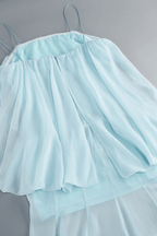 Joan Blue Spaghetti Strap Draped Sheer Dress Avalabel