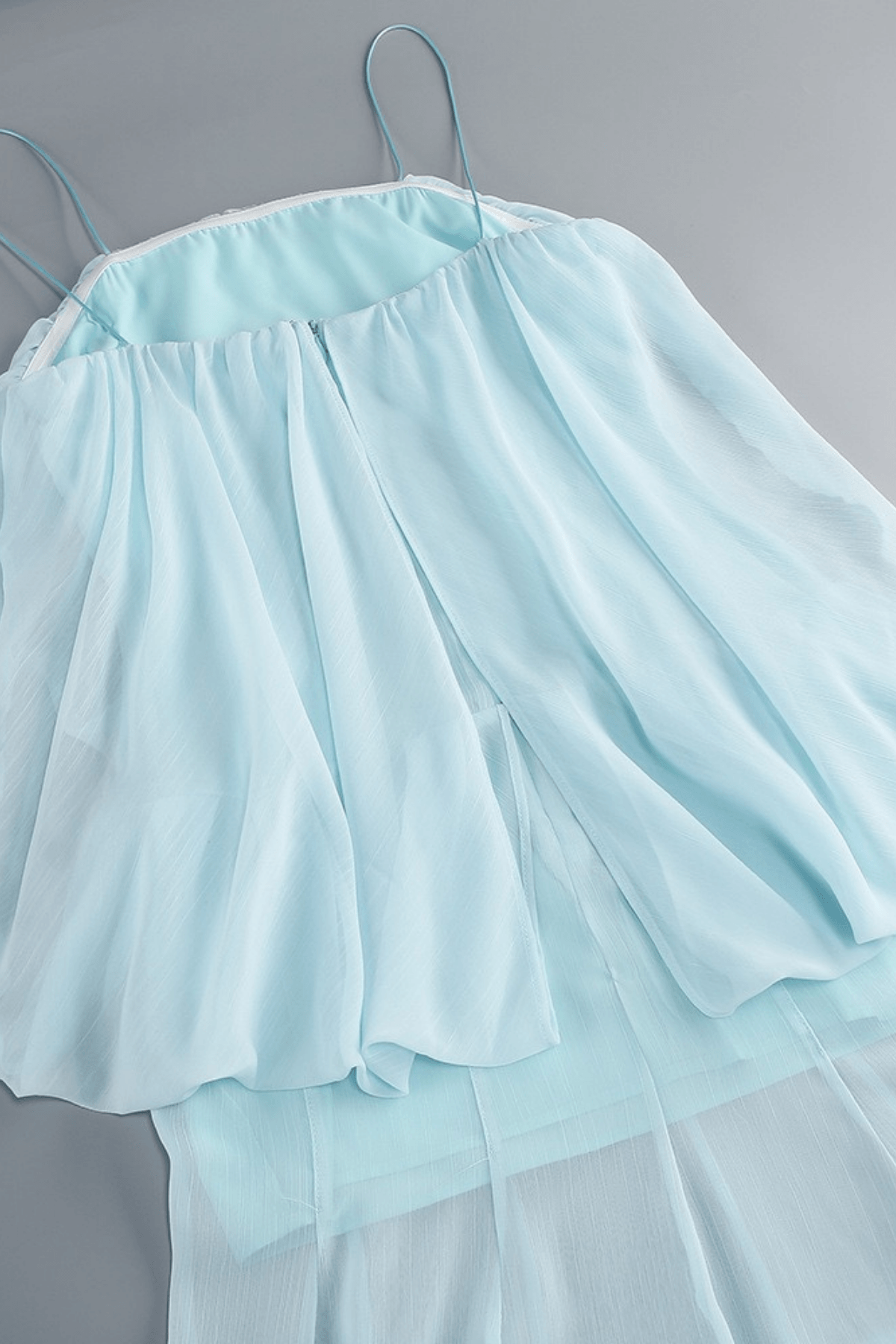 Joan Blue Spaghetti Strap Draped Sheer Dress Avalabel