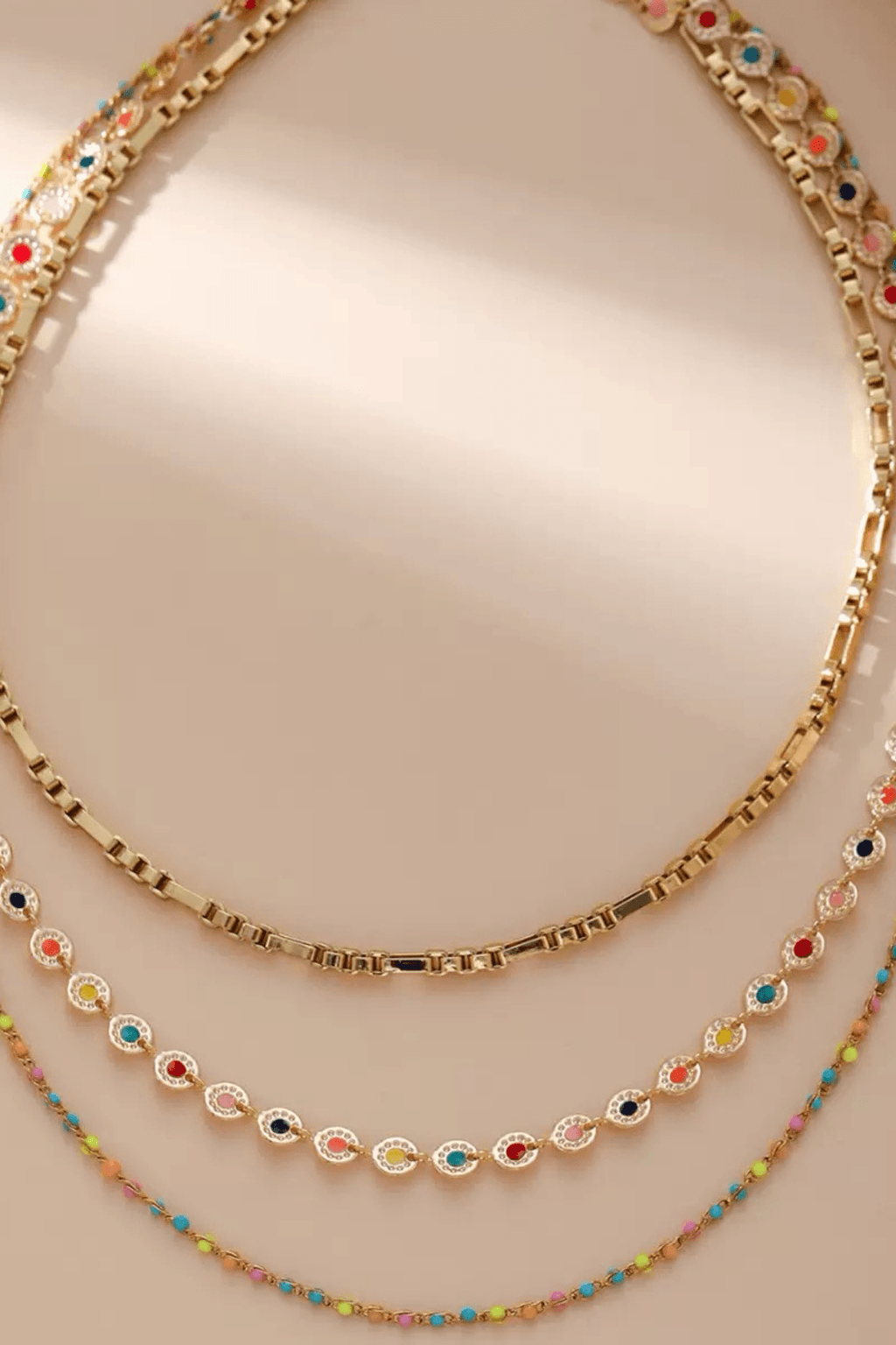 Gold Layered Colorful Beaded Chain Necklace Avalabel