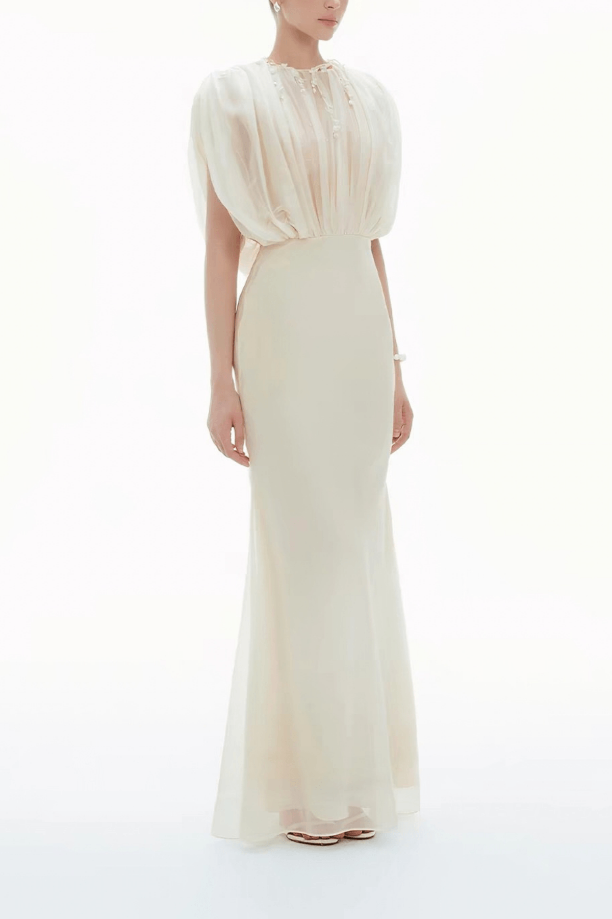 Brett White Chiffon Sleeve Mermaid Dress Avalabel