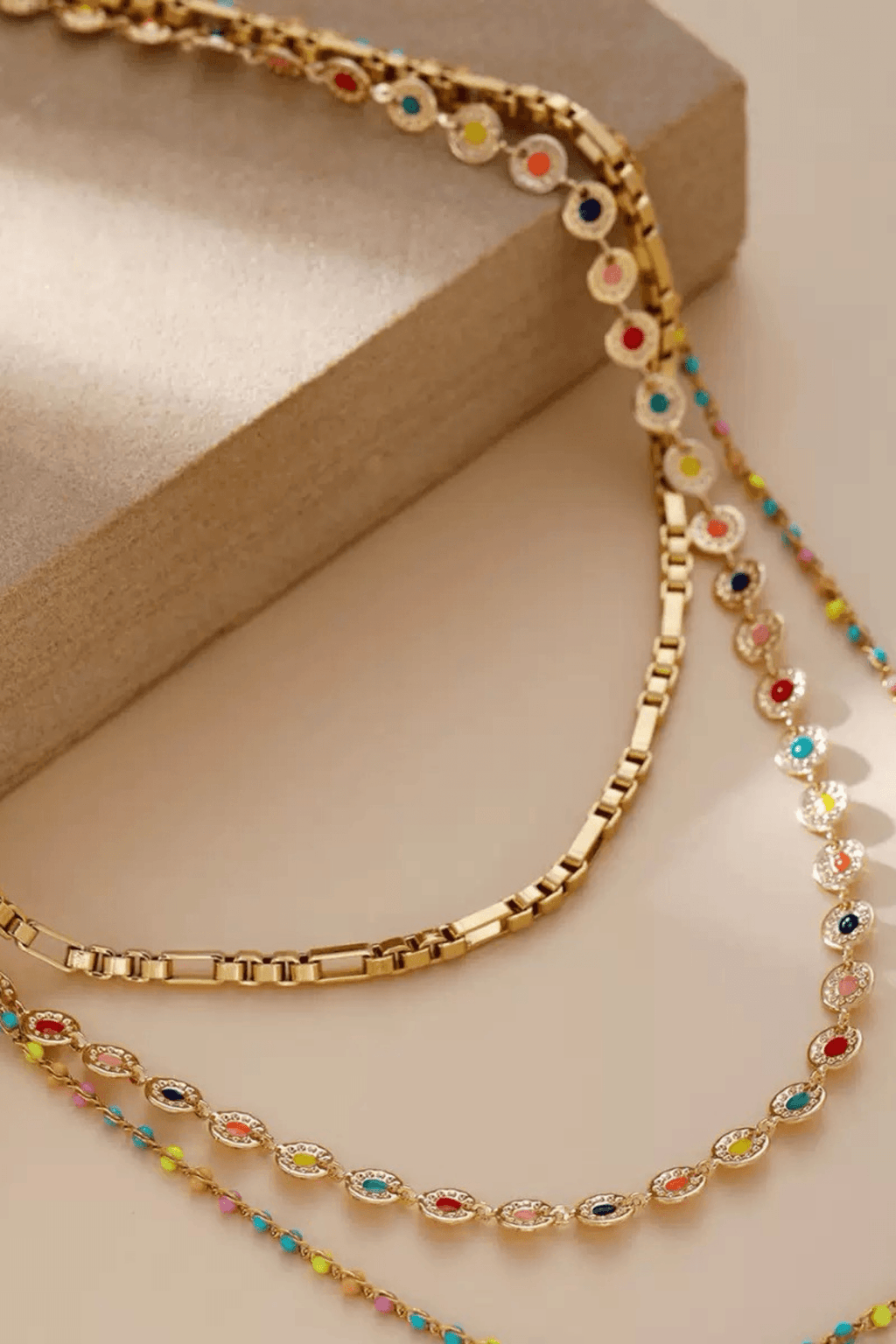 Gold Layered Colorful Beaded Chain Necklace Avalabel