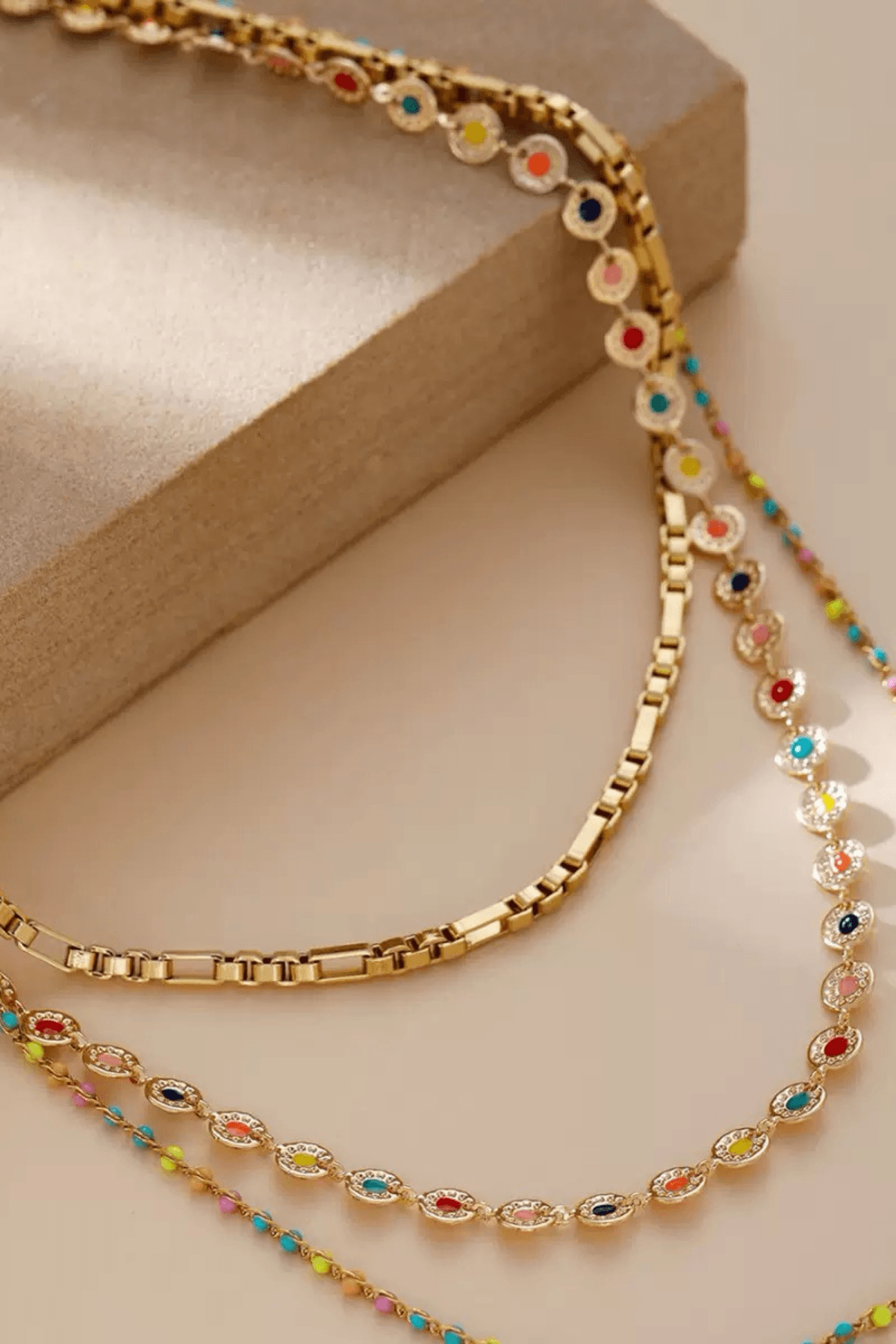 Gold Layered Colorful Beaded Chain Necklace Avalabel