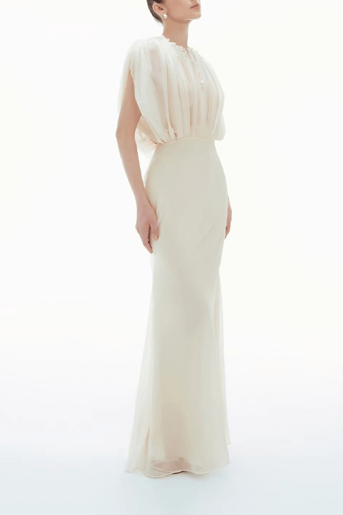 Brett White Chiffon Sleeve Mermaid Dress Avalabel