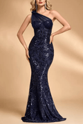 Julie Sequin One‑Shoulder Mermaid Evening Gown Avalabel