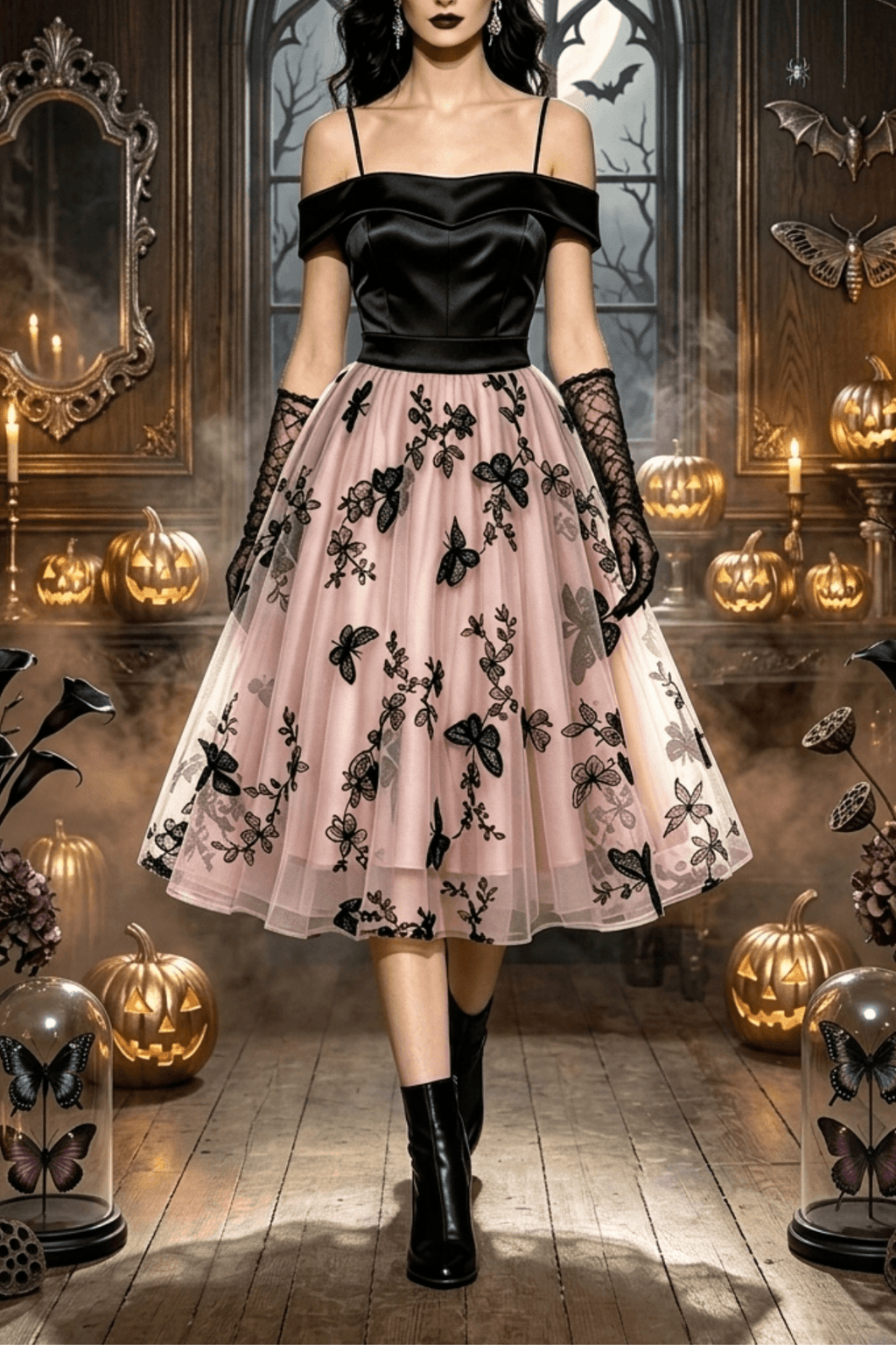 Petra Off Shoulder Butterfly Embroidery Tulle Dress Avalabel