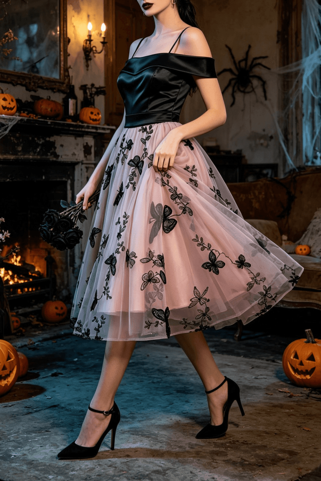Petra Off Shoulder Butterfly Embroidery Tulle Dress Avalabel
