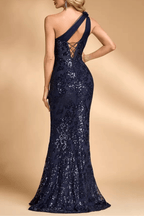 Julie Sequin One‑Shoulder Mermaid Evening Gown Avalabel