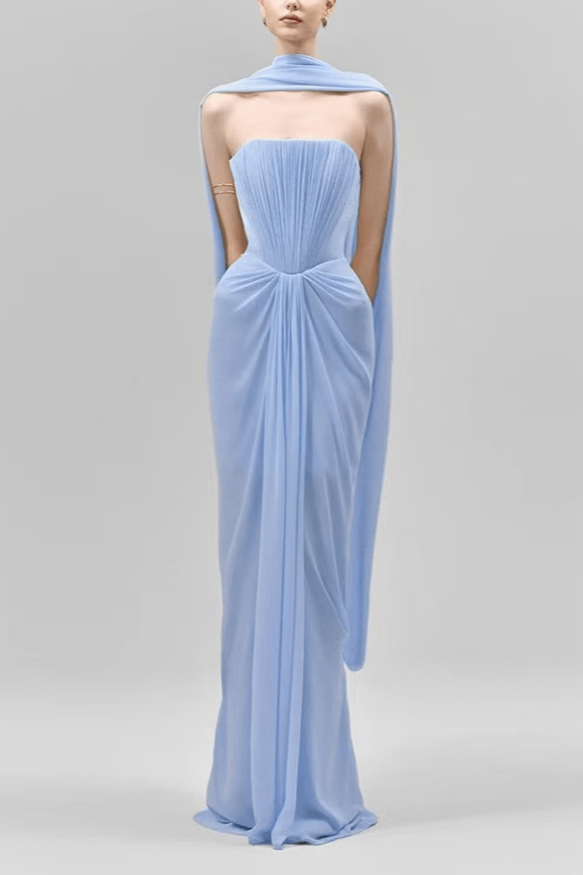 Elowen Strapless Draped Chiffon Cape Dress - Avalabel