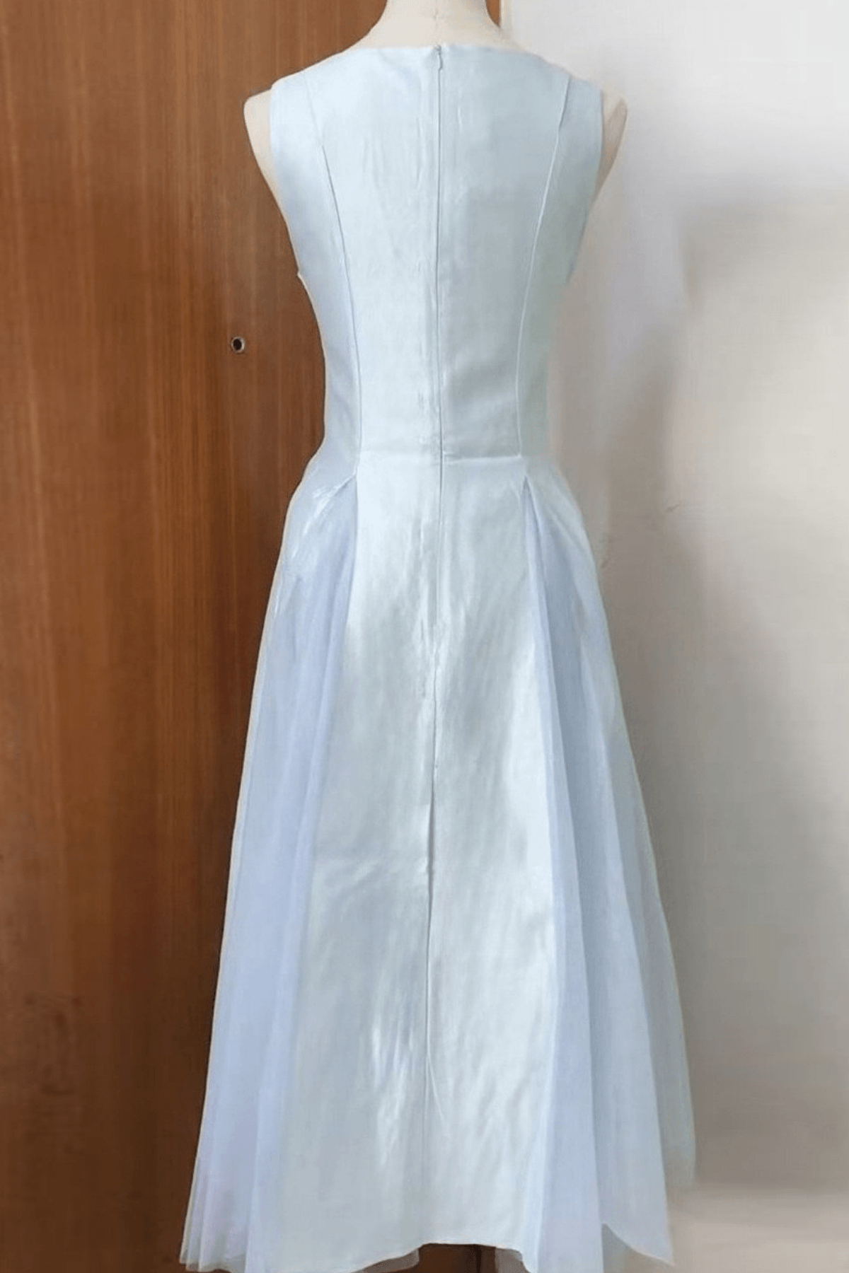 Amelia Light Blue Pleated A Line Midi Dress Avalabel