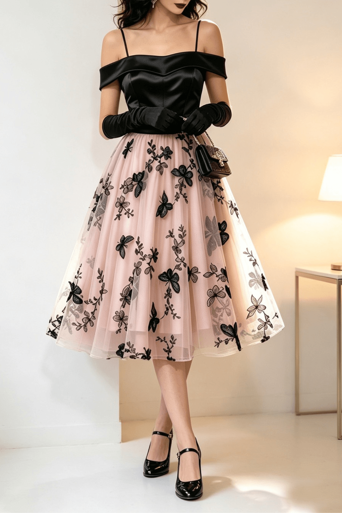 Petra Off Shoulder Butterfly Embroidery Tulle Dress Avalabel