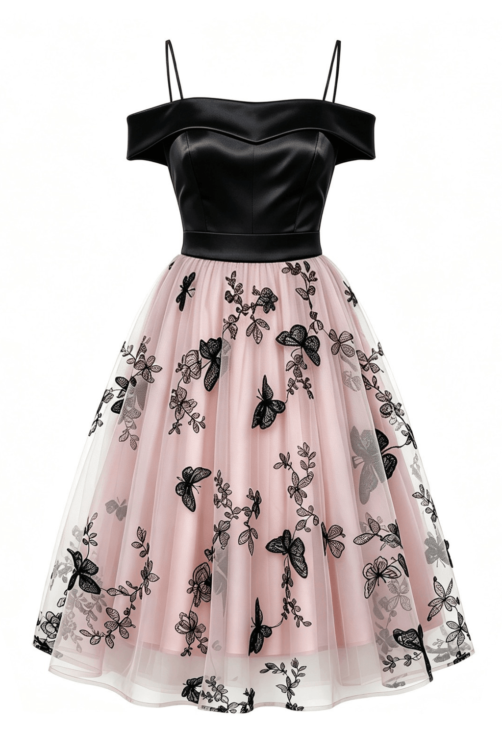 Petra Off Shoulder Butterfly Embroidery Tulle Dress Avalabel