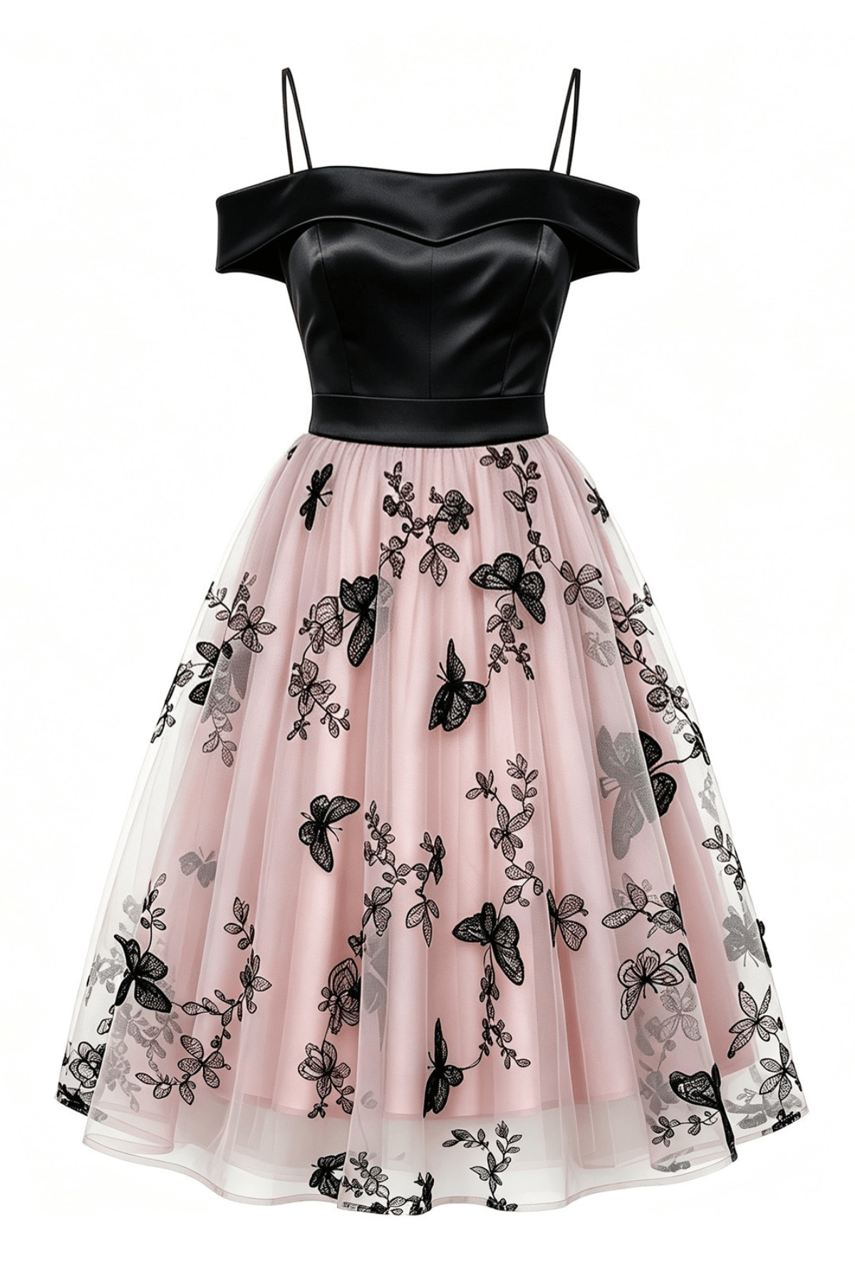 Petra Off Shoulder Butterfly Embroidery Tulle Dress Avalabel