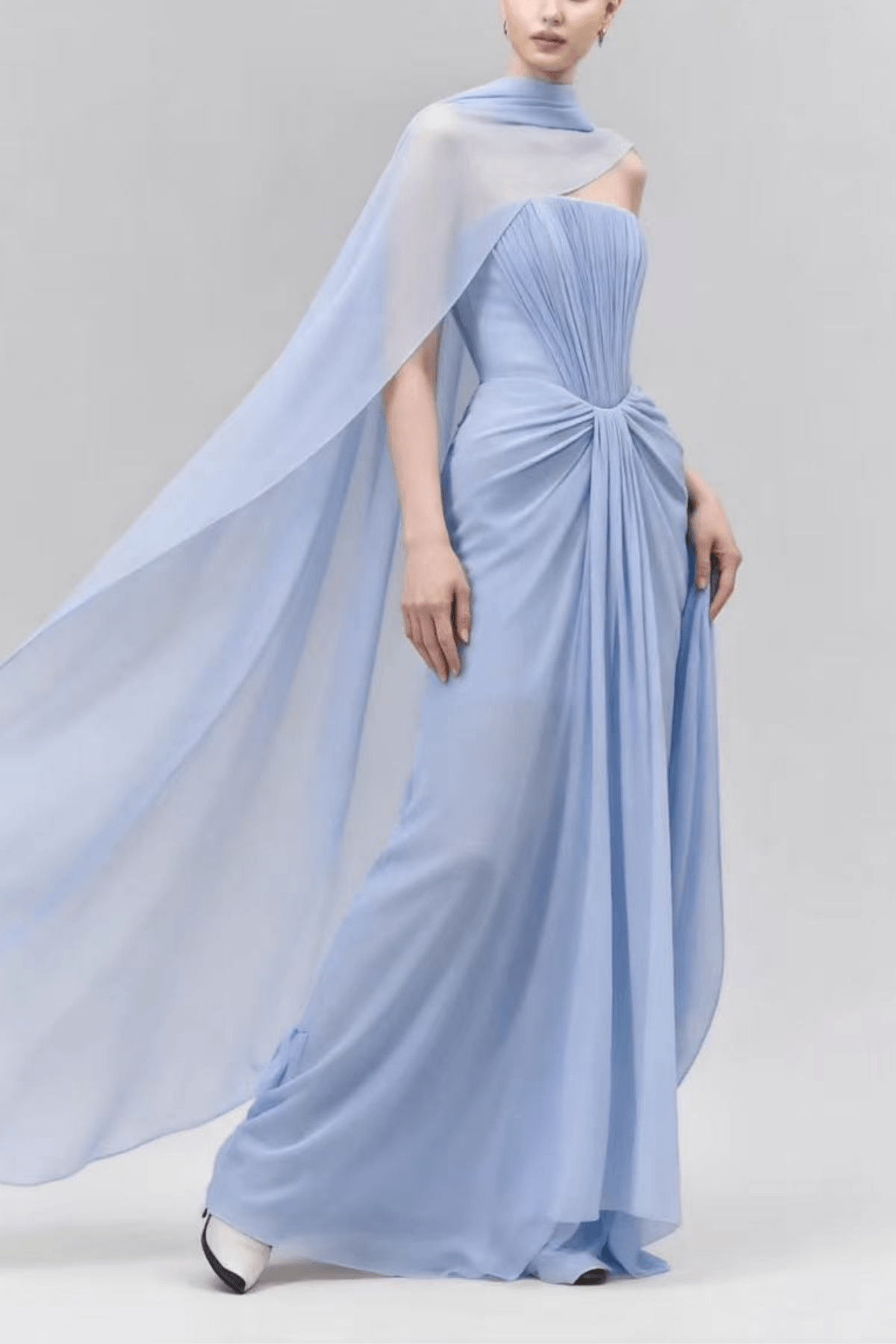 Elowen Strapless Draped Chiffon Cape Dress - Avalabel