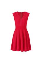 V-Neck Sleeveless Flared Knit Mini Dress in Red Avalabel
