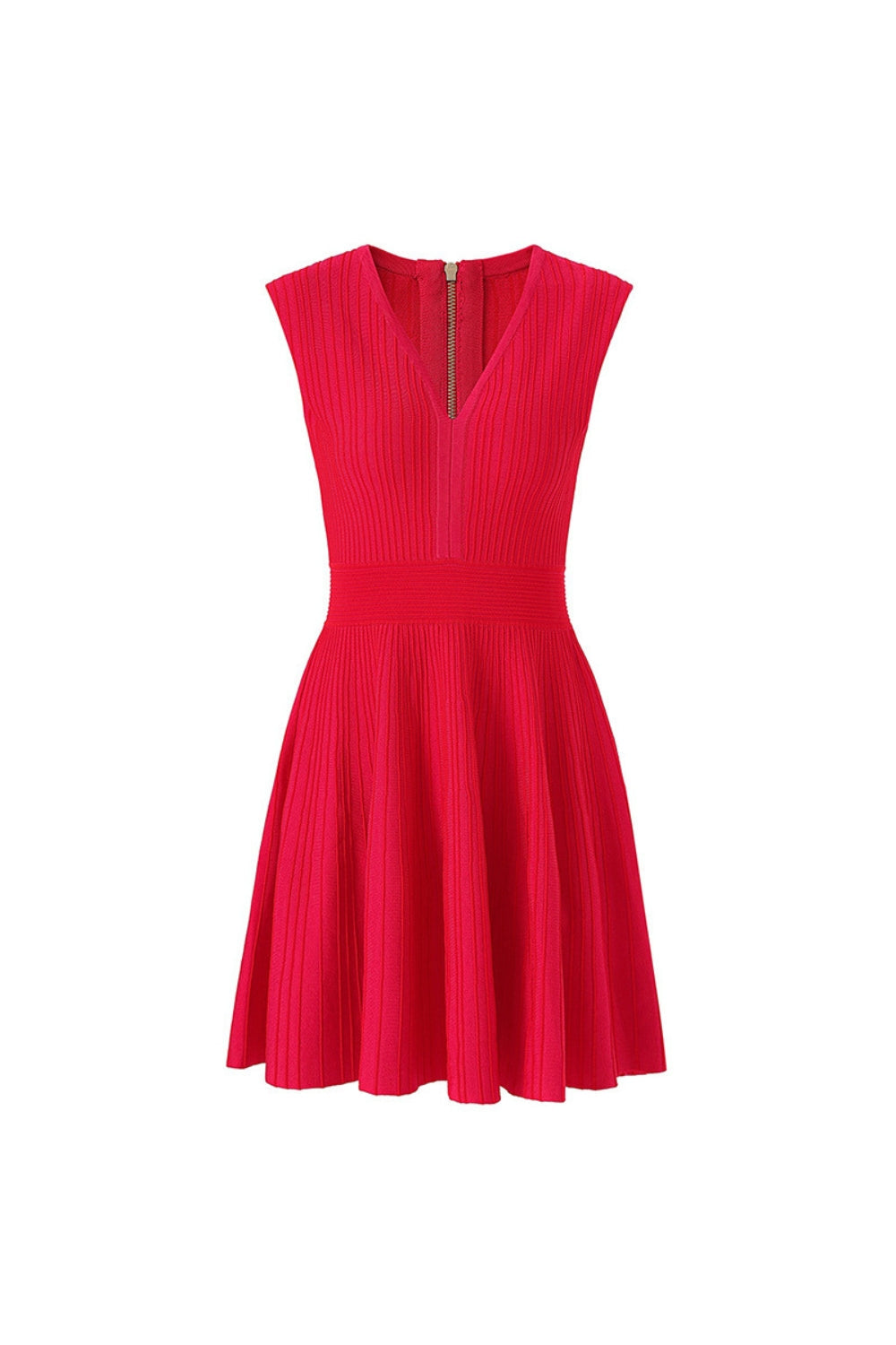 V-Neck Sleeveless Flared Knit Mini Dress in Red Avalabel