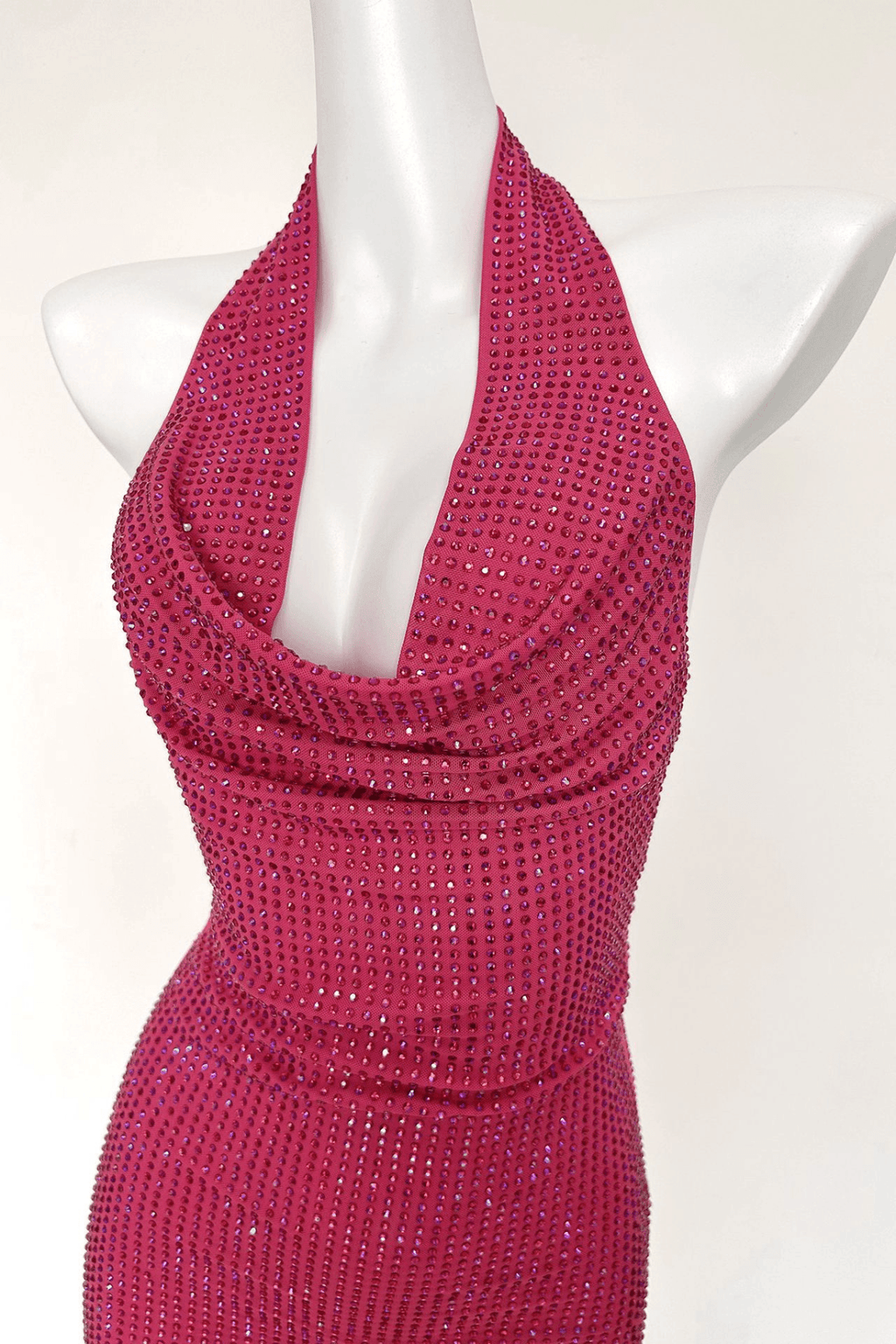 Elle Pink Rhinestone Halter Neck Bodycon Mini Dress Avalabel