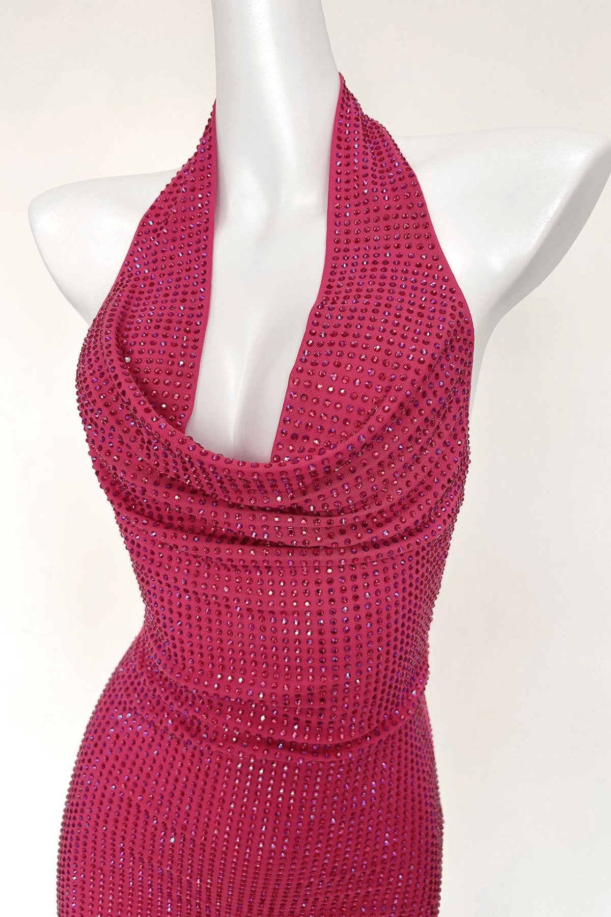 Elle Pink Rhinestone Halter Neck Bodycon Mini Dress Avalabel