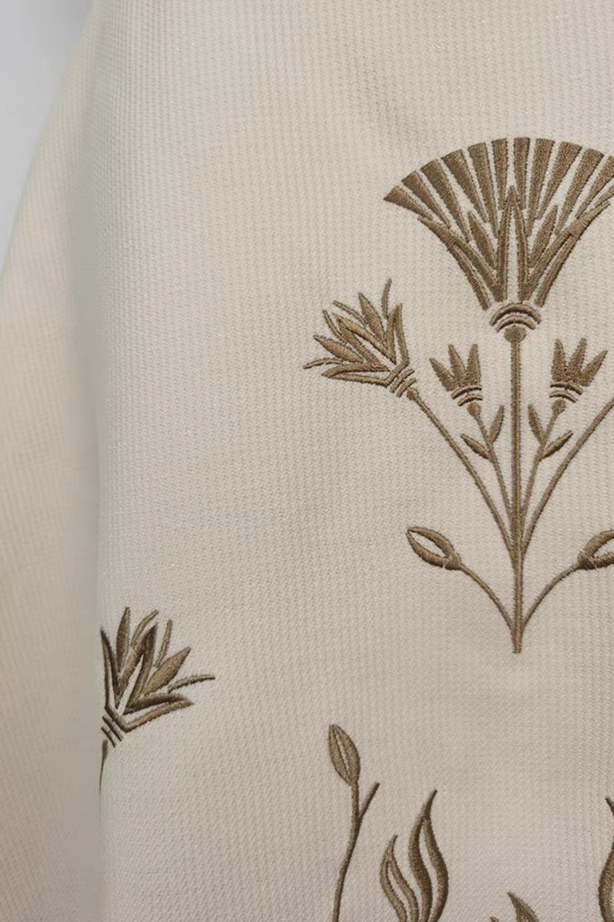 Claire Strapless Beige Botanical Embroidery Midi Dress Avalabel