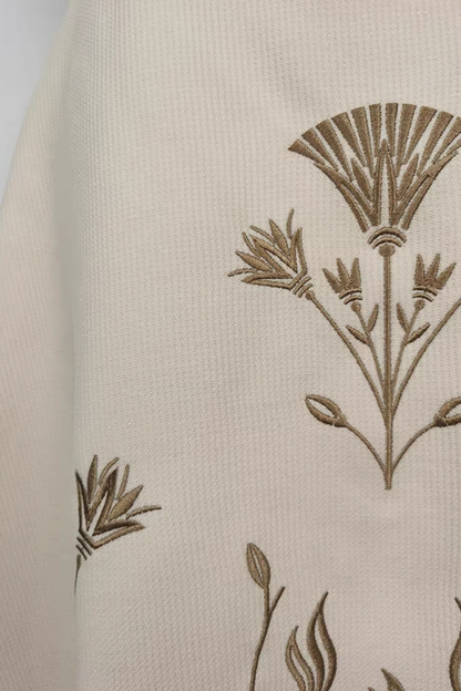 Claire Strapless Beige Botanical Embroidery Midi Dress