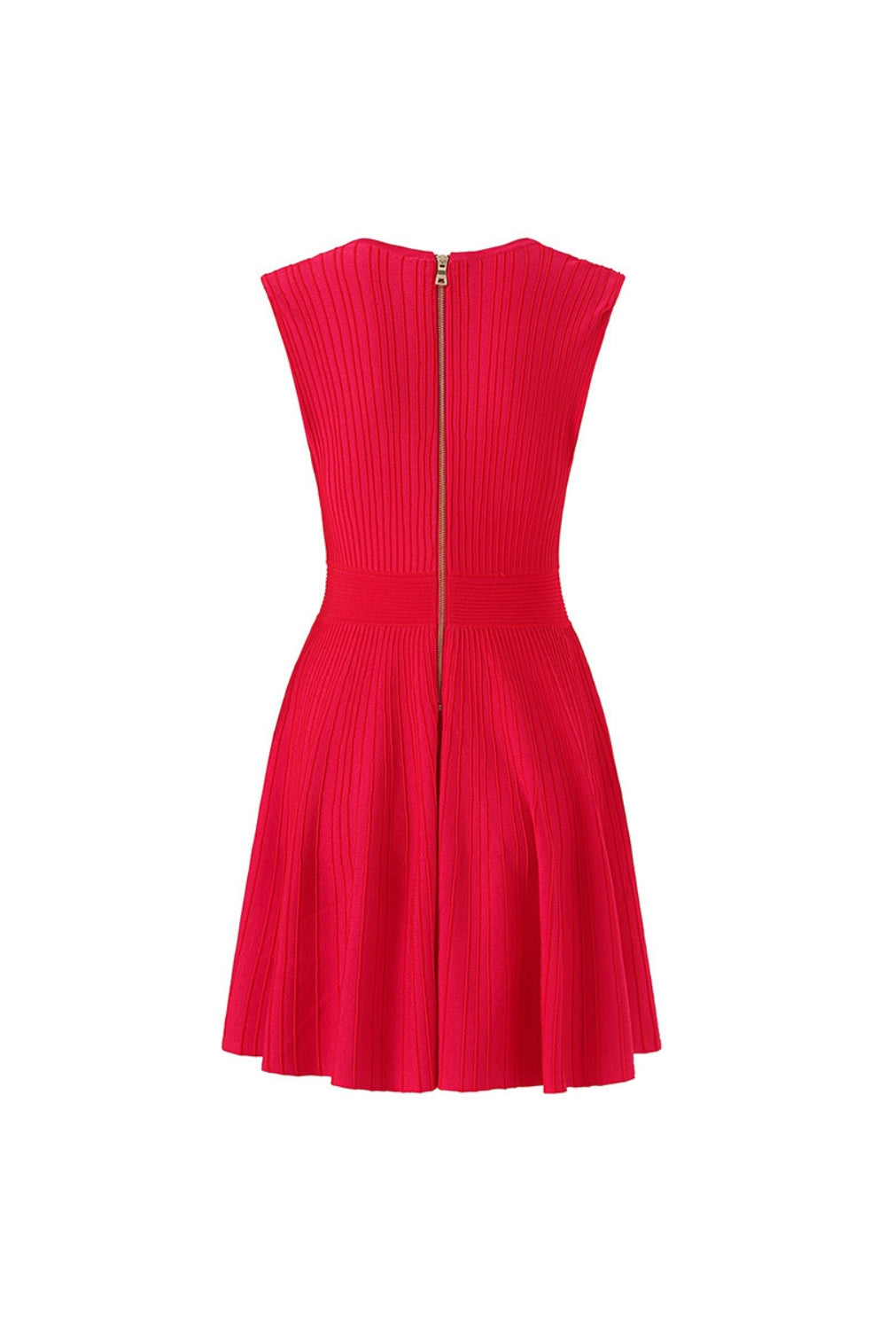 V-Neck Sleeveless Flared Knit Mini Dress in Red Avalabel