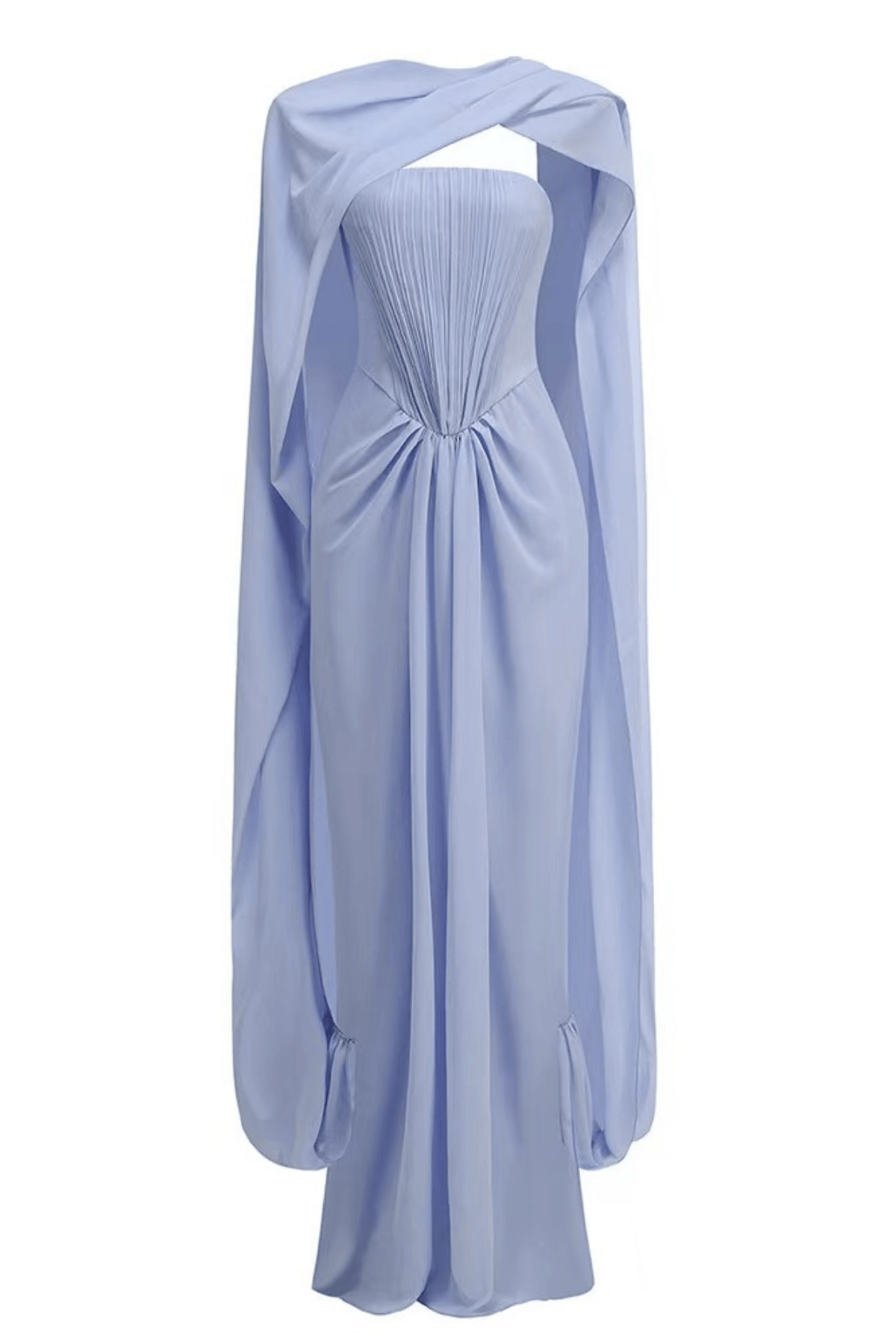Elowen Strapless Draped Chiffon Cape Dress - Avalabel