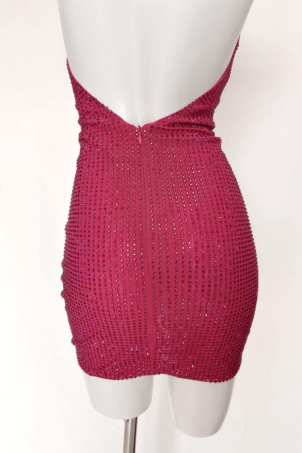 Elle Pink Rhinestone Halter Neck Bodycon Mini Dress Avalabel