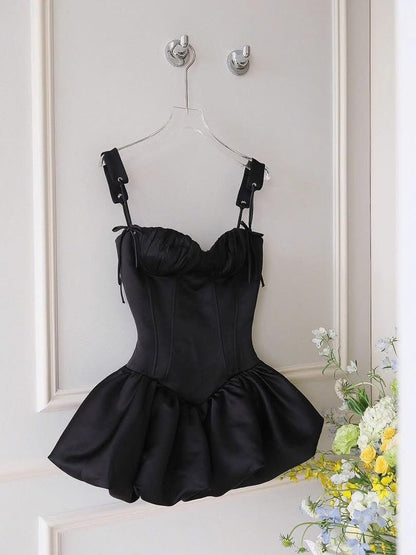 Elvira Suspender Ballet Mini Dress in Black