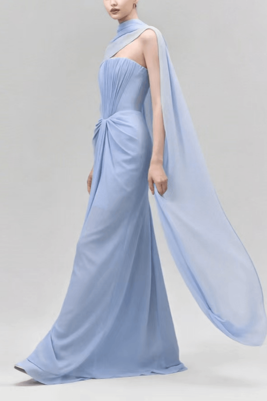 Elowen Strapless Draped Chiffon Cape Dress - Avalabel