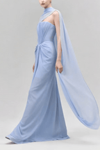 Elowen Strapless Draped Chiffon Cape Dress - Avalabel