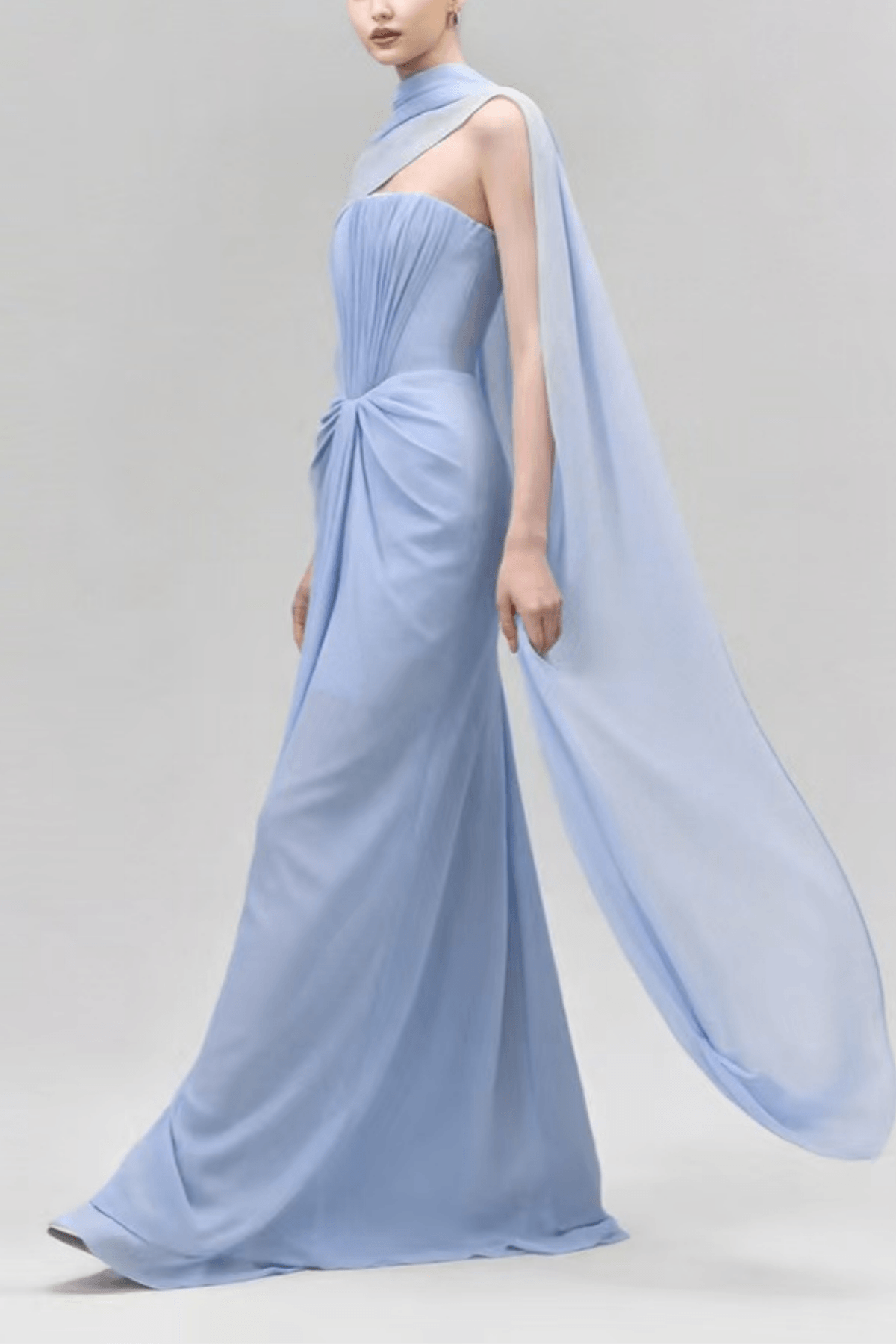 Elowen Strapless Draped Chiffon Cape Dress - Avalabel