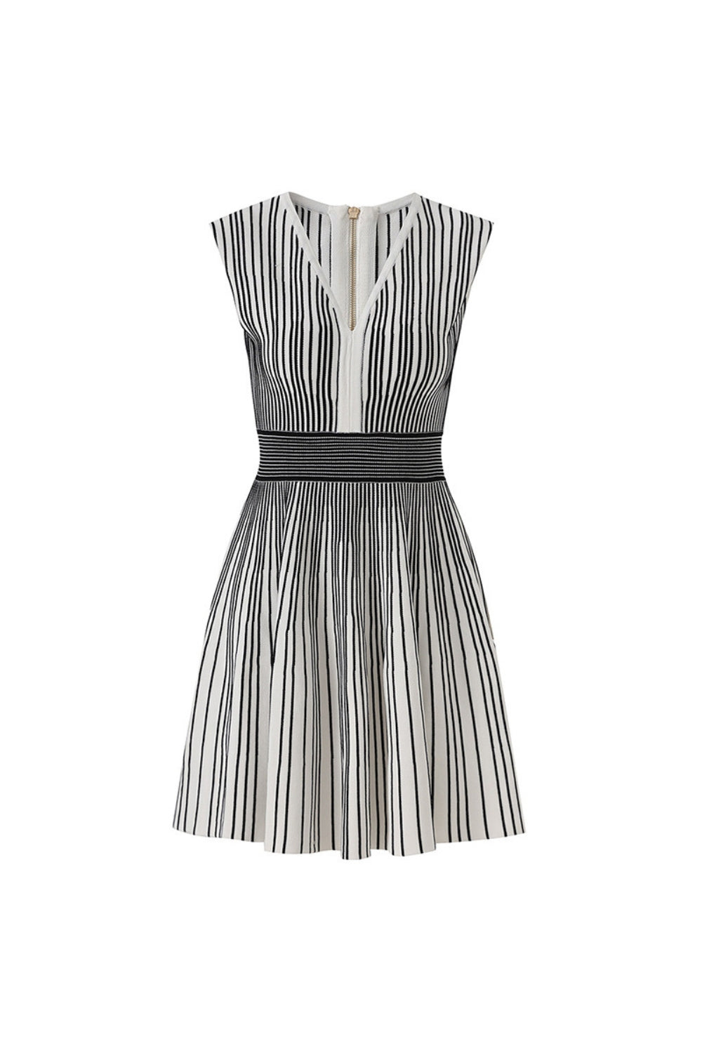 Two-Tone V-Neck Sleeveless Flared Knit Mini Dress Avalabel