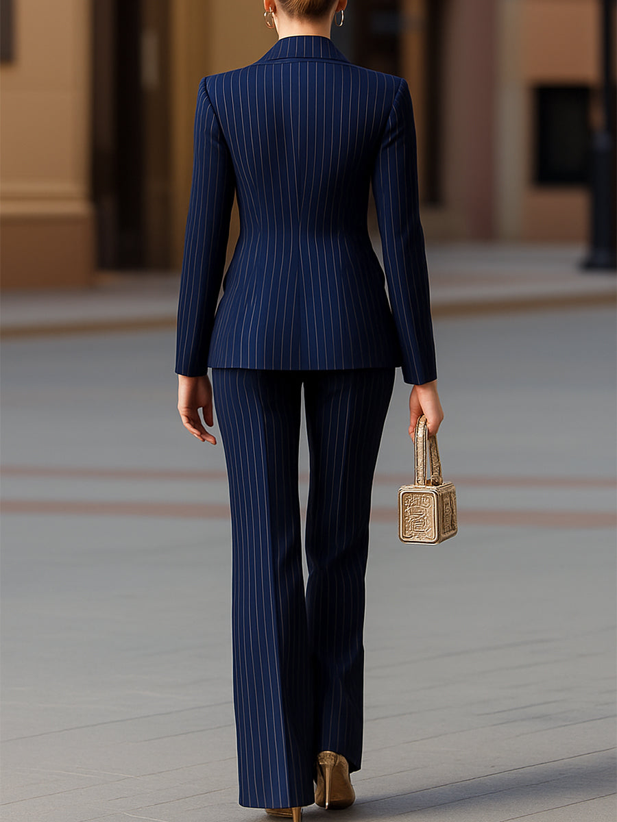 Elegant Navy Pinstripe Double-Breasted Suit Set Avalabel